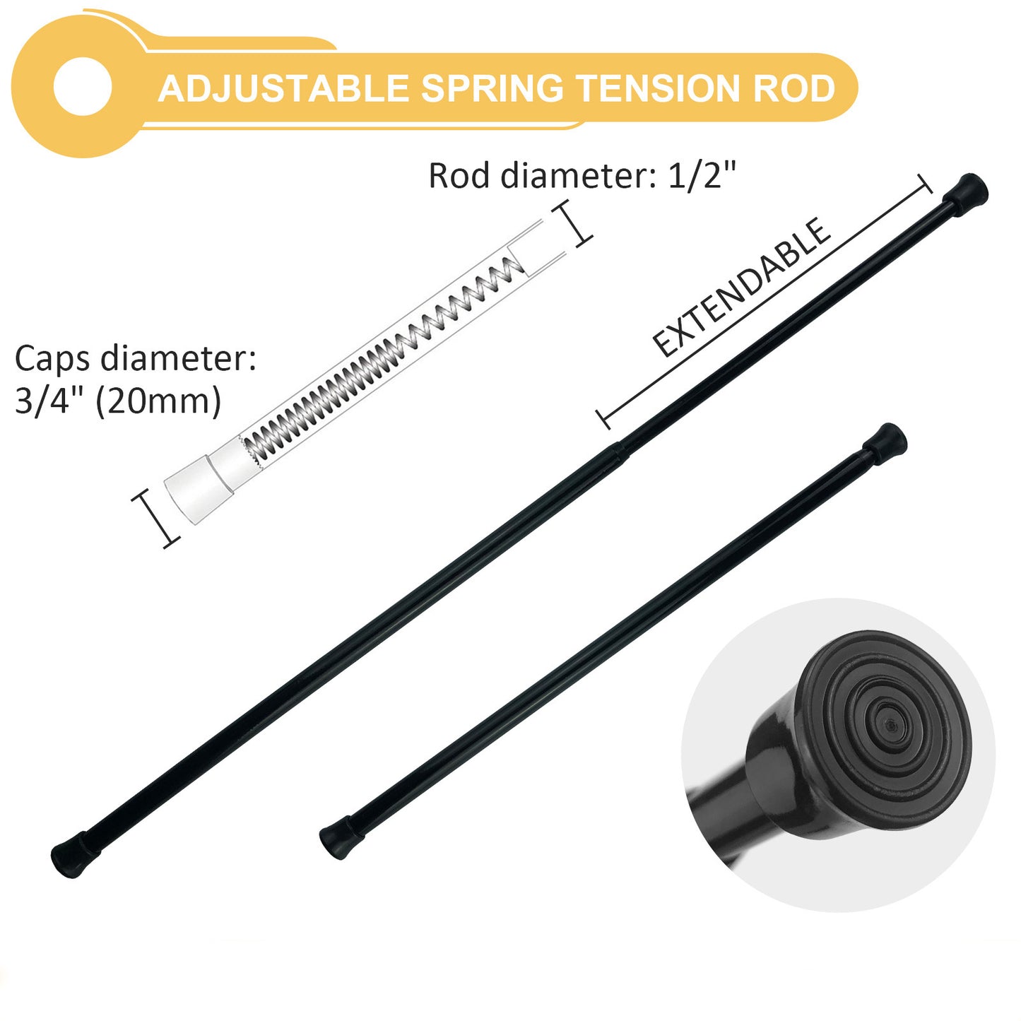 Black Spring Tension Curtain Rods 3 Sizes