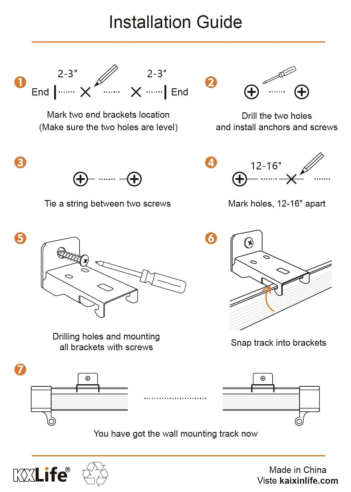 Wall Mount Brackets for Flexible Curtain Track(1st-Gen)