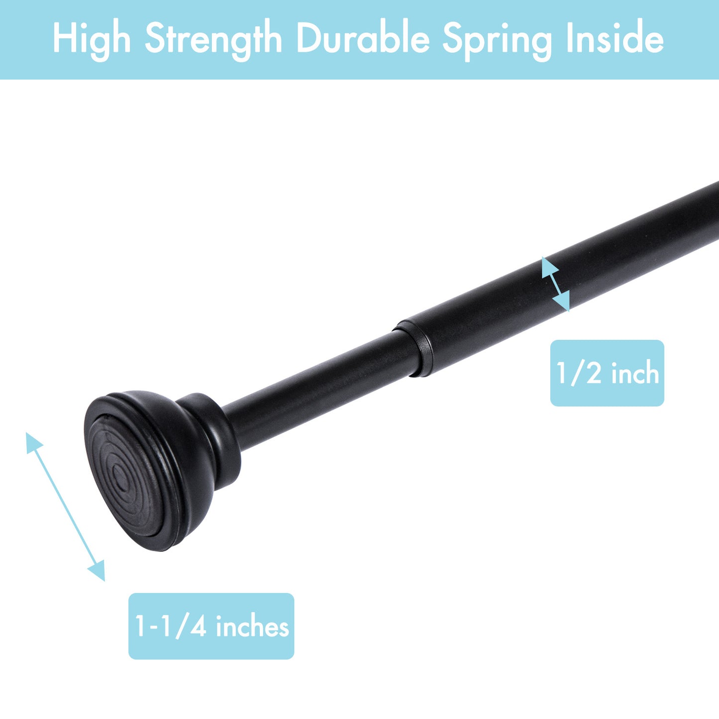 1/2-inch Decorative Spring Tension Rod Black 2 Pcs